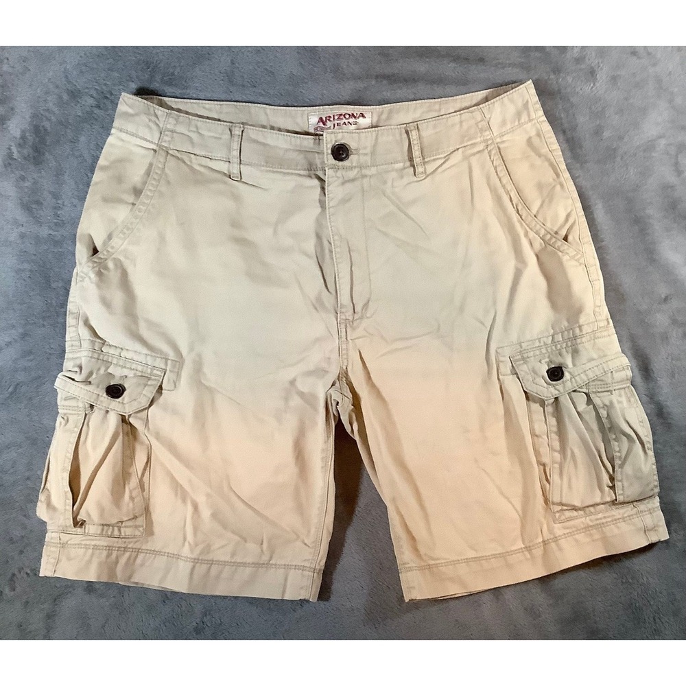 Arizona Jean Co Men's Khaki Cargo Shorts Size 36 Tan Cotton 10" Inseam